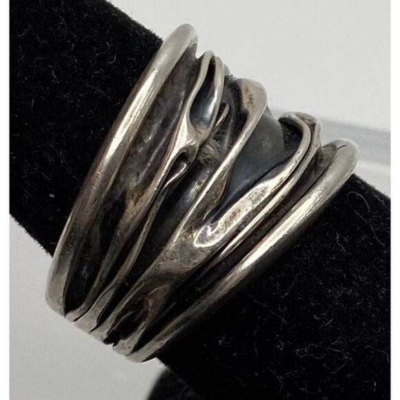 Vintage Sterling Silver Wrinkled Folded Wide Band Ring Sz 8.5M - Picture 2 of 6